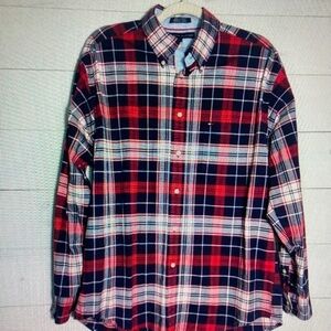 Tommy Hilfiger Navy, Red and White Plaid Button-Down Shirt